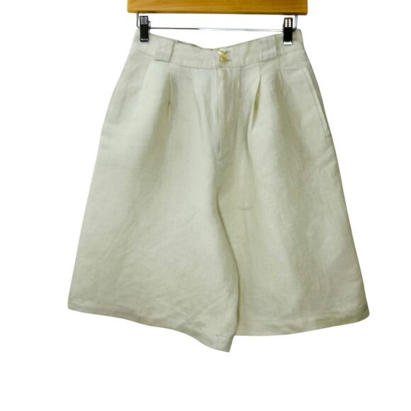 Giorgio Sant Angelo Vintage Linen Blend Shorts Wide Leg Pleat Front Tan Sized 10 - Picture 1 of 9